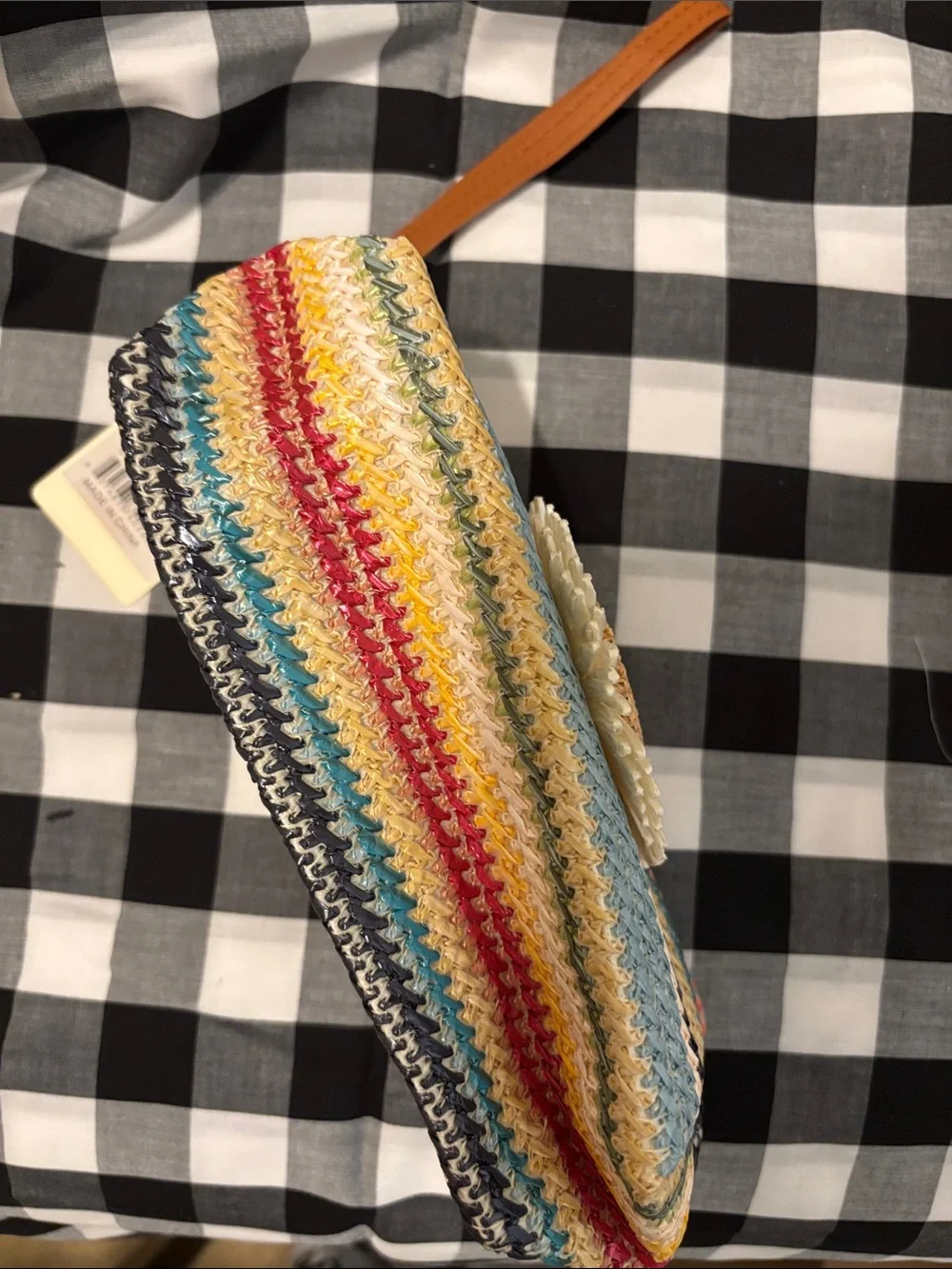 Woven Straw Cosmetic Bag with Daisy Accent - Natural Multi